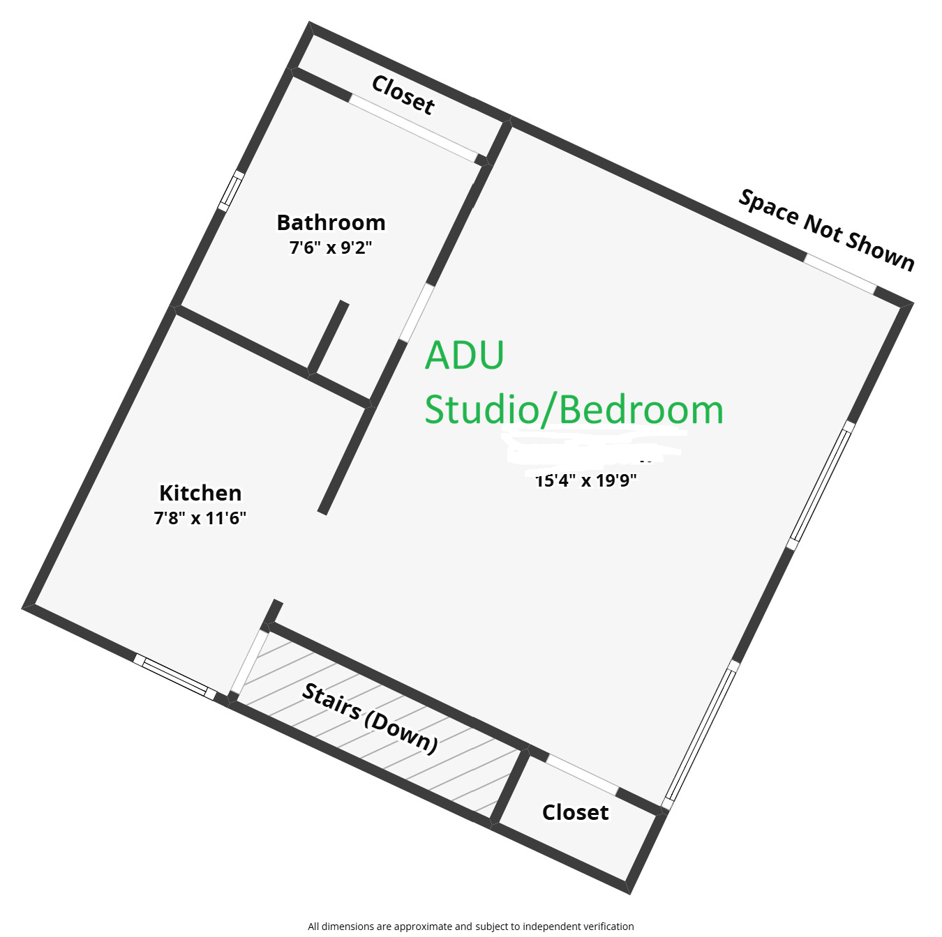 3979 Ponderosa Lane — upper level floor plan: the ADU studio/bedroom with kitchen and bathroom